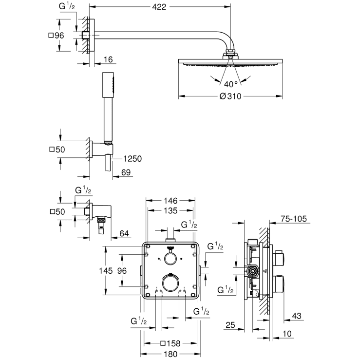 Grohe Grohtherm Rainshower Cosmopolitan 310 brusesæt, krom