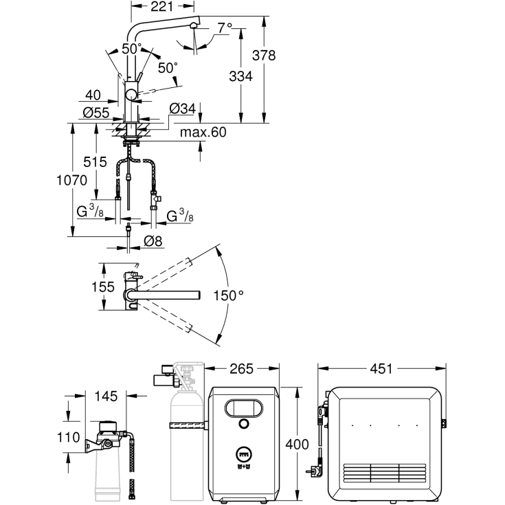 Grohe Blue Professional køkkenarmatur, afkølet vand, brus, krom
