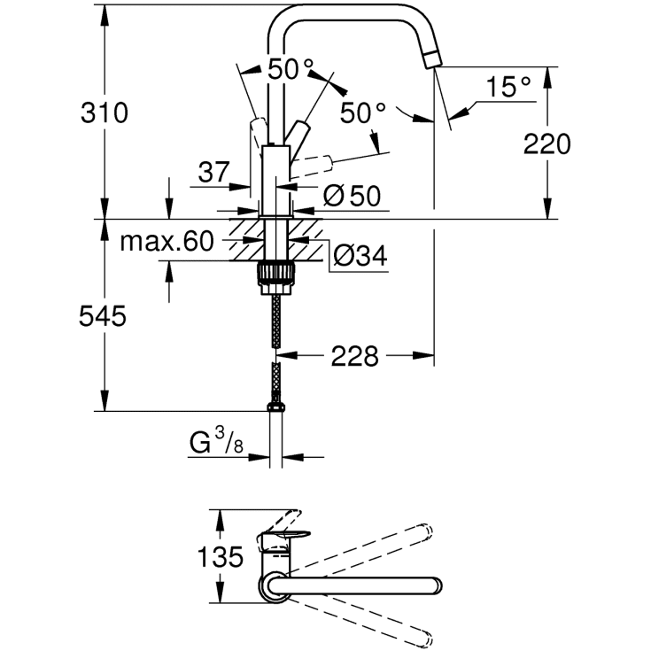 Grohe Quickfix Start kjøkkenarmatur, krom