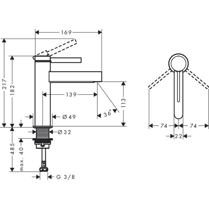 Hansgrohe Finoris 110 servantbatteri, matt sort