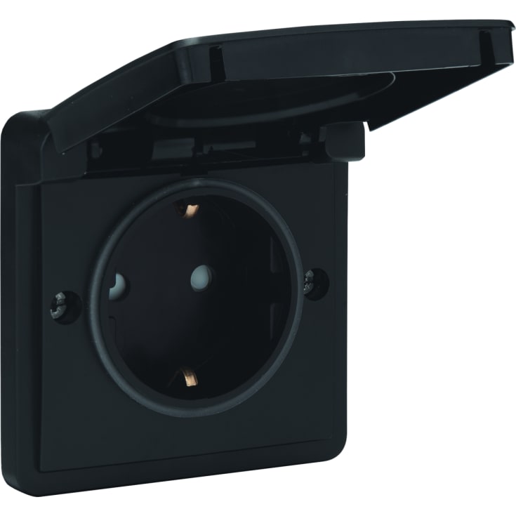 Hydro stikkontakt med sidejord og pillebeskyttelse, sort
