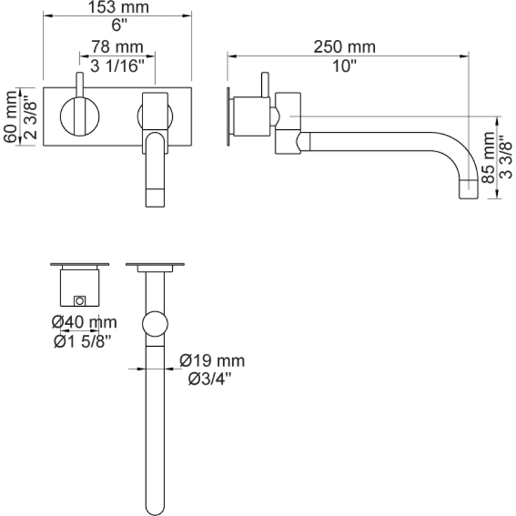 Vola 132 servant/kjøkkenbatteri for innbygging, 250 mm svingbar tut, krom