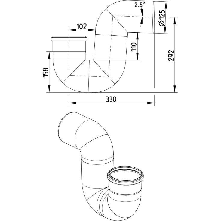 125 mm x 87,5° P-vandlås syrefast AISI316L/EN1.4404 BLÜCHER