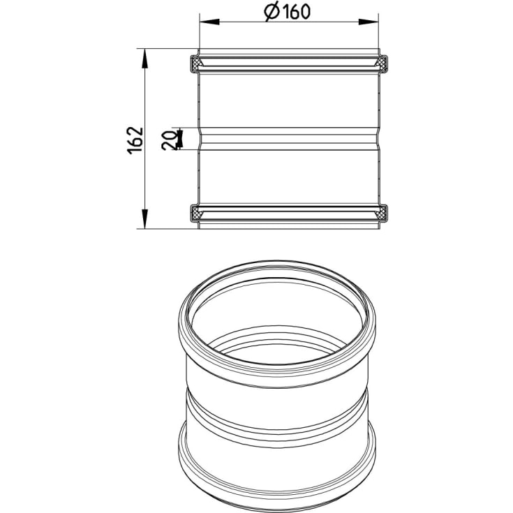160 mm Dobbelt stikmuffe syrefast AISI316L/EN1.4404 BLÜCHER
