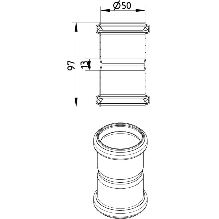 50mm bm dobbeltmuffe aisi316