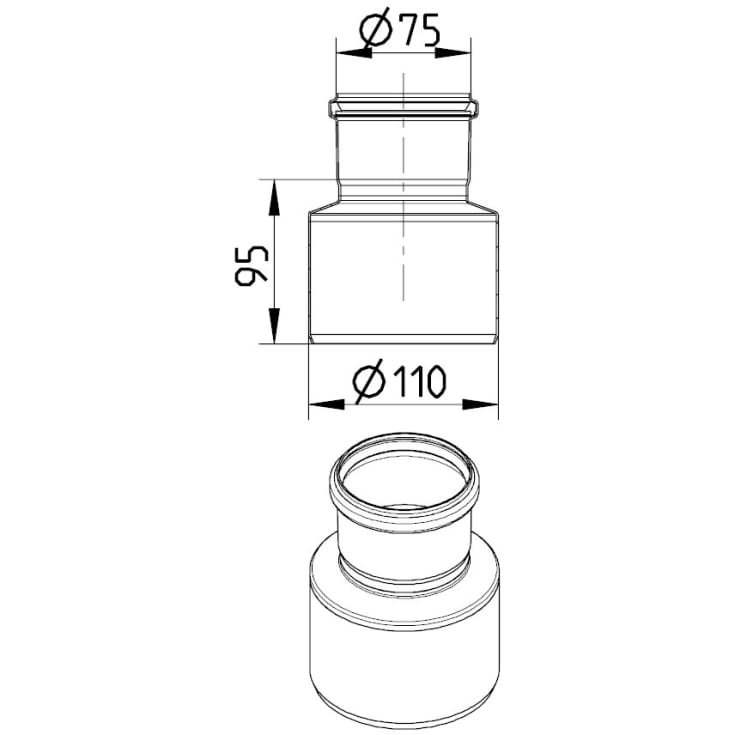 110 x 75 mm Reduktion rustfri AISI304/EN1.4301 BLÜCHER