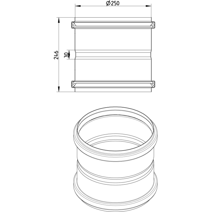 250 mm Dobbelt stikmuffe syrefast AISI316L/EN1.4404 BLÜCHER