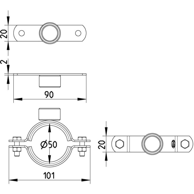 50 mm Rørbærer med EPDM syrefast AISI316L/EN1.4404 BLÜCHER