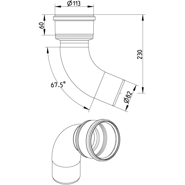 82 mm x 68° Klosettilslutning rustfri AISI304/EN1.4301 BLÜCHER