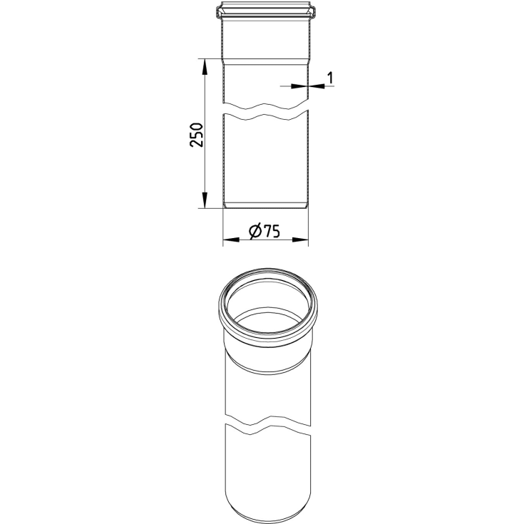 Ø 75 x 250 mm Rør syrefast AISI316L/EN1.4404 BLÜCHER
