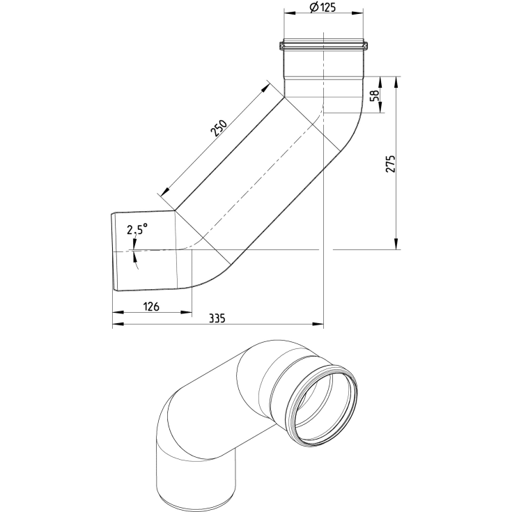 bøjning lang 87.5° 250 mm ø125