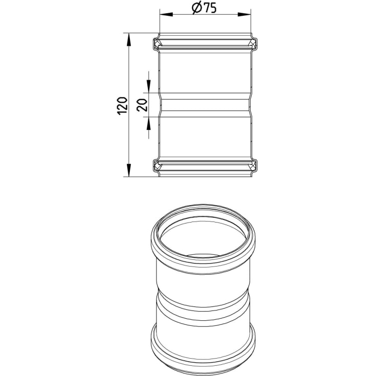 75 mm Dobbelt stikmuffe rustfri AISI304/EN1.4301 BLÜCHER