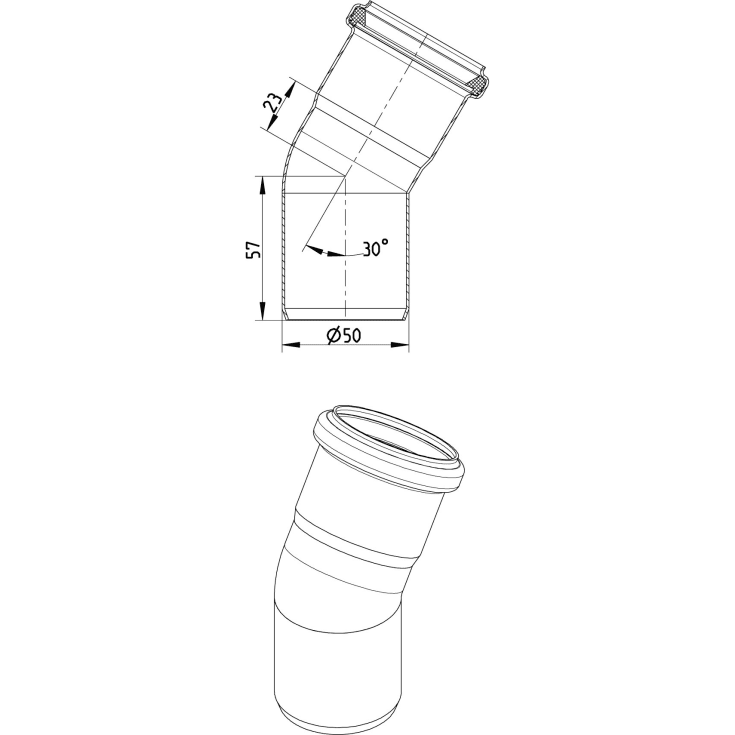 Ø 50 mm x 30° Bøjning syrefast AISI316L/EN1.4404 BLÜCHER