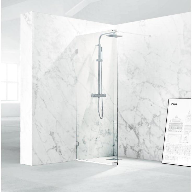 Svedbergs 180° dusjvegg fast, 78 cm, klart glass, krom profil