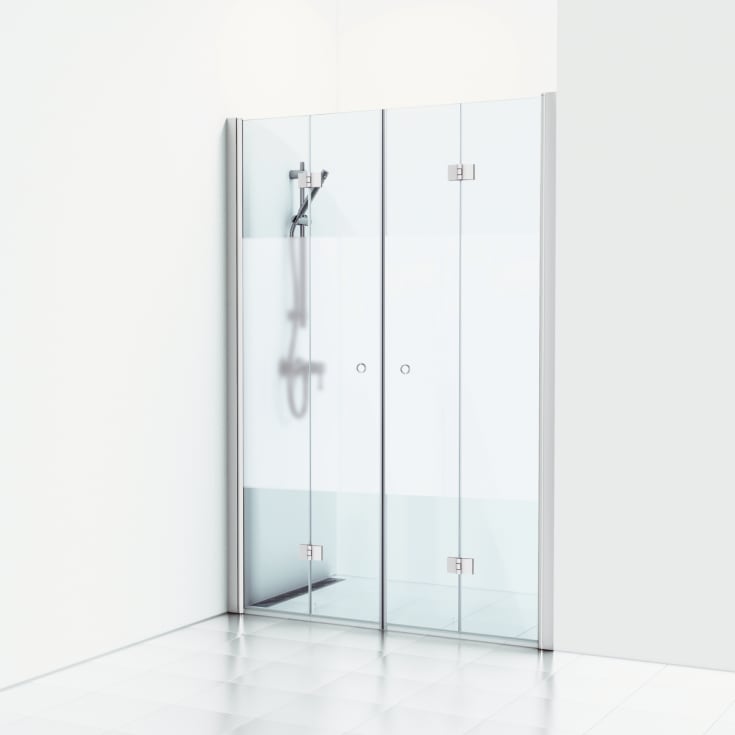 Svedbergs Skoga dusjnisje, foldedører, 198 cm, halvfrostet glass, alu matt profil