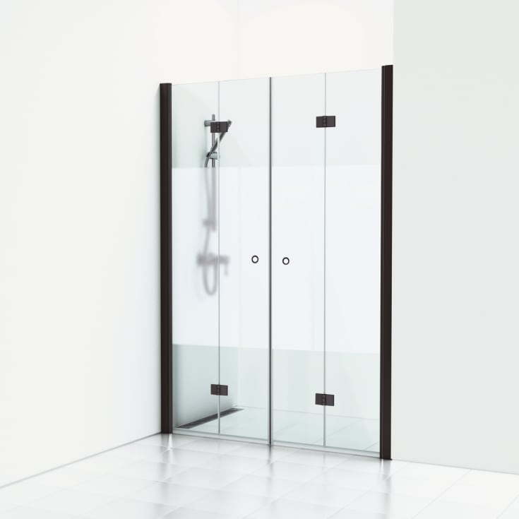 Svedbergs Skoga dusjnisje, foldedører, 198 cm, halvfrostet glass, sort matt profil