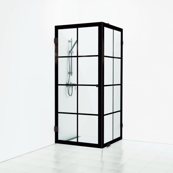 Svedbergs 180° Rista dusjhjørne rett/fast, 90x90 cm, industridekor, sort matt profil