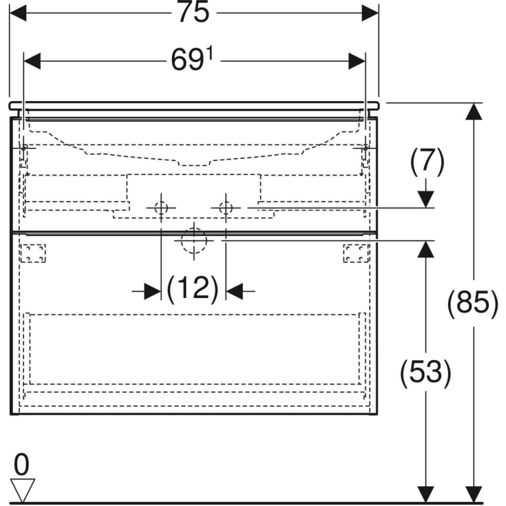 Geberit iCon møbelpakke, 75x48 cm, rengøringsvenlig, mat grå