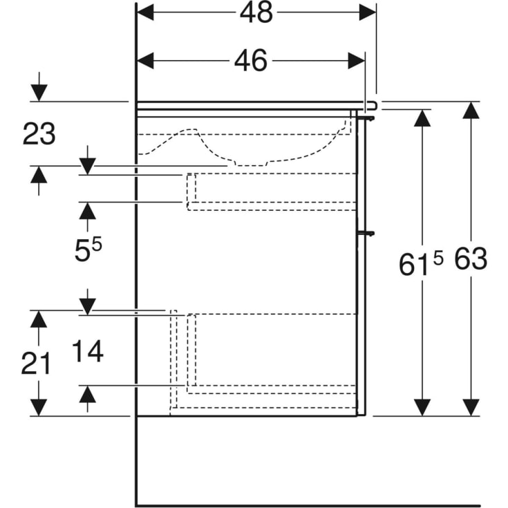 Geberit iCon møbelpakke, 60x48 cm, rengøringsvenlig, mat grå