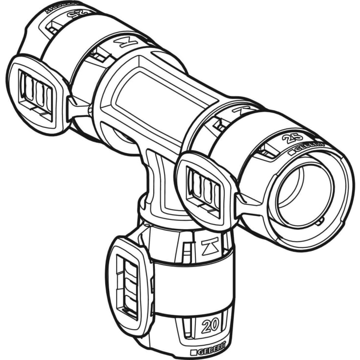 Geberit FlowFit tee 25x25x20mm PPSU sort