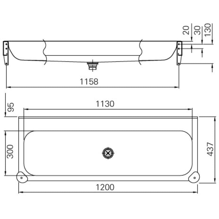 Intra P121 vaskerende, 120x43 cm, rustfrit stål