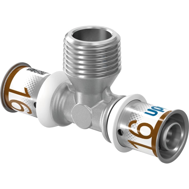 Uponor S-Press Plus tee med nippel, 16 mm x 1/2" x 16 mm