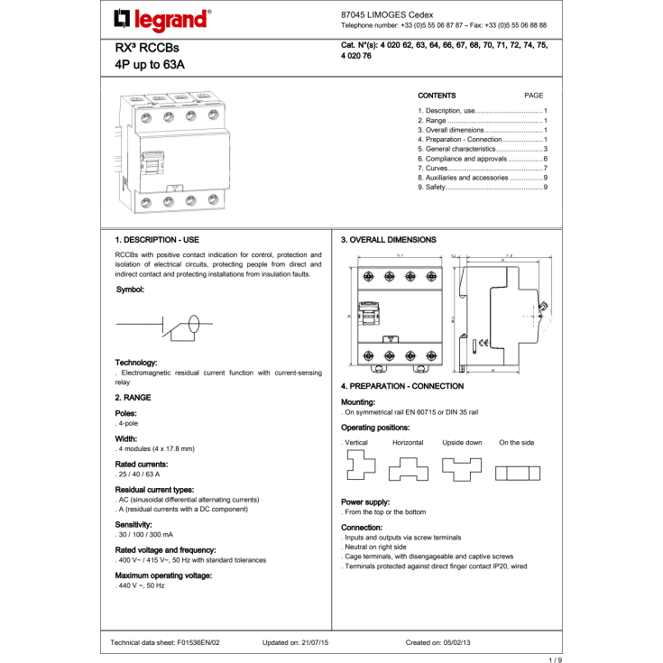 Legrand RX3 HPFI relæ A, 4P, 63A