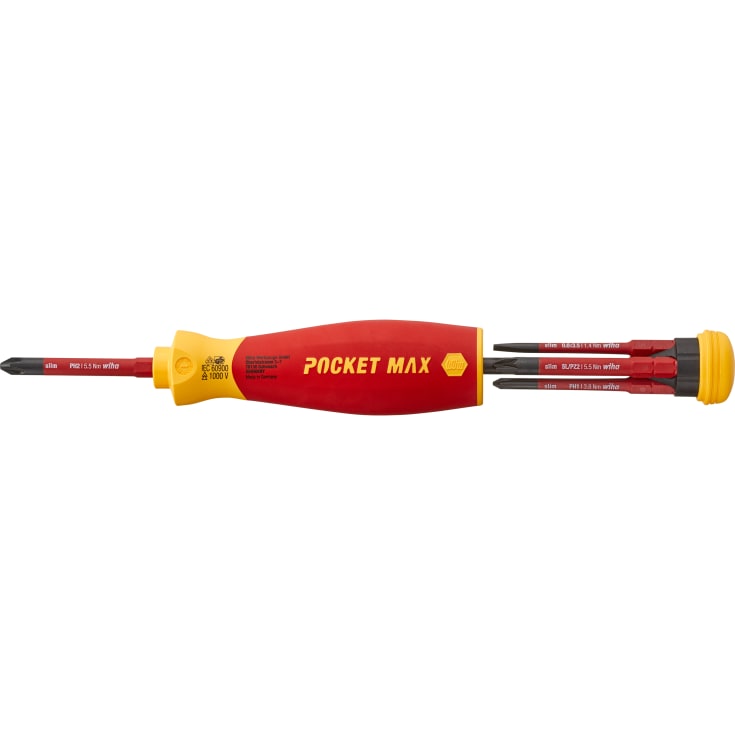 Wiha PocketMax® skruetrækker 1000 V, bitmagasin med 4 slimbits