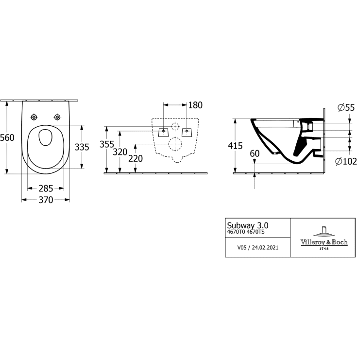 Villeroy & Boch Subway 3.0 væghængt toilet, uden skyllekant, rengøringsvenlig, hvid