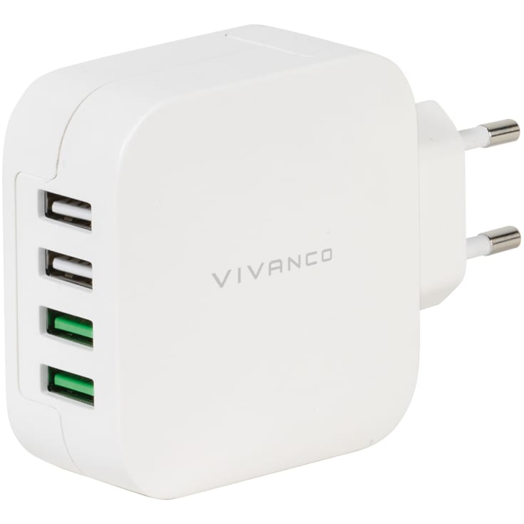 VIVANCO Hurtig 4xUSB Hjemmelader 4.8A 2.4A/1A hvit