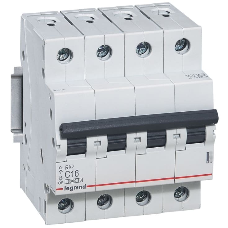 Strømbryter RX3 C 16A 4P (3P+N), 4M, 6kA