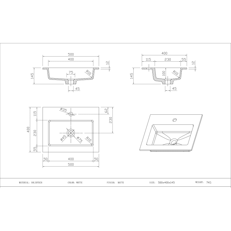 Cassøe Como håndvask, 50x40 cm, mat hvid