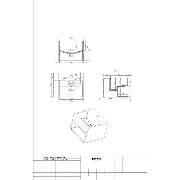 Cassøe håndvask, 32,5x32,5 cm, mat hvid