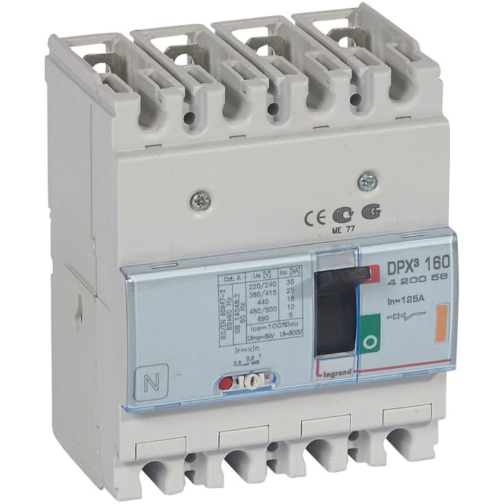 DPX3 160 effektbrytare termisk 125A 4Pol 25kA felström typ-A