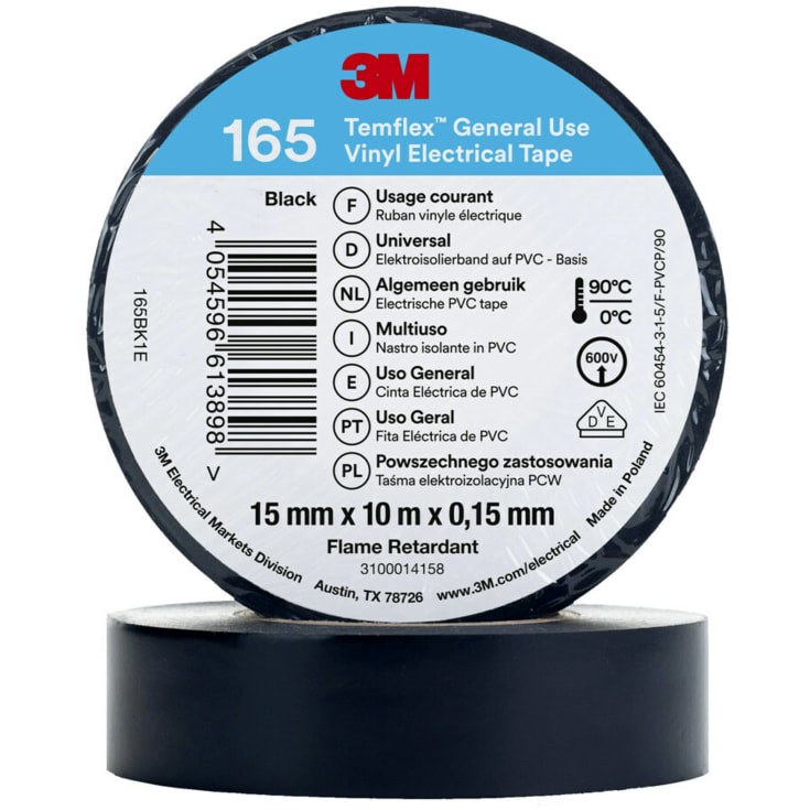 Temflex EL Vinyltape 165, 15mmx10 m, sort