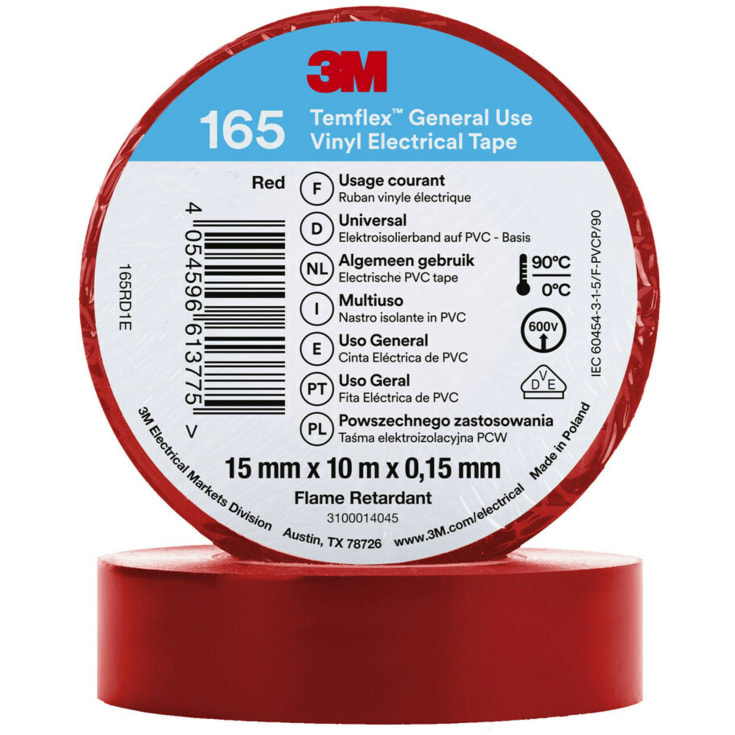 3M Temflex vinyltejp 165, 15 mm x 10 m, röd