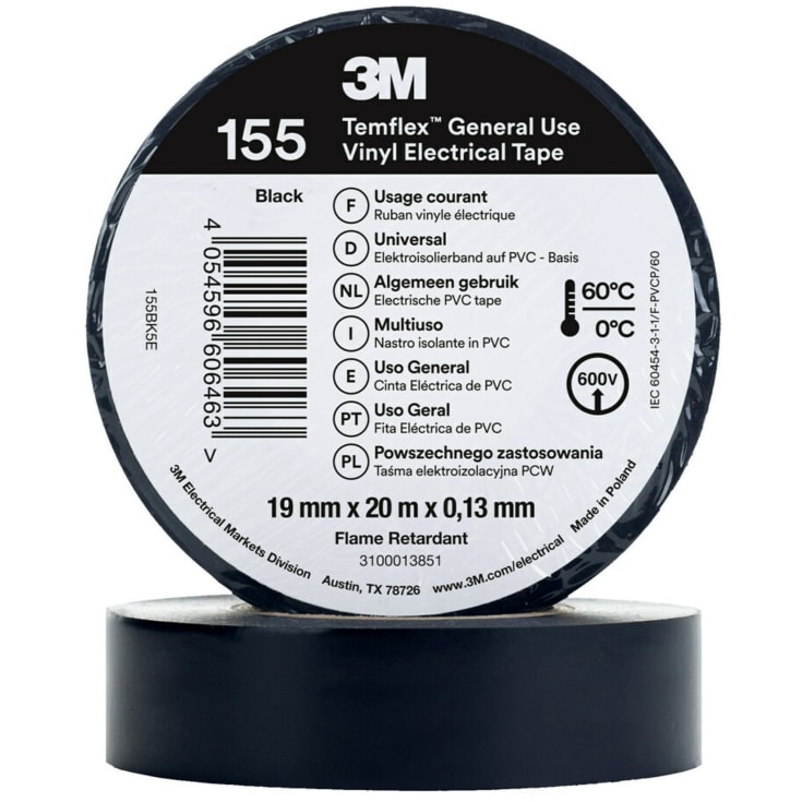 100 st Temflex EL vinyltejp 155 19 mm x 20 m, svart