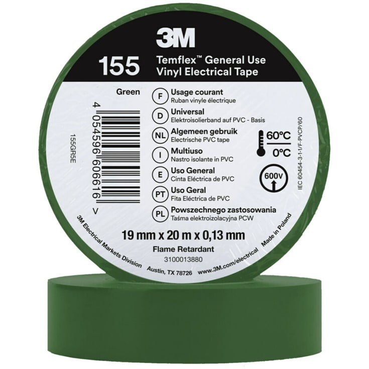 100 st Temflex EL vinyltejp 155 19 mm x 20 m, grön