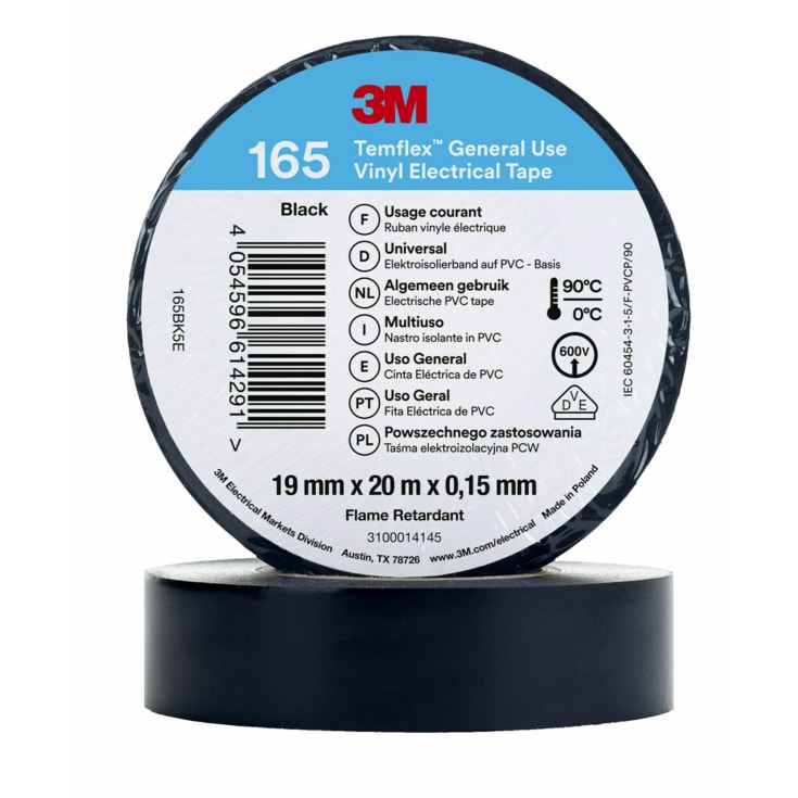 100 st Temflex EL vinyltejp 165 19 mm x 20 m, svart