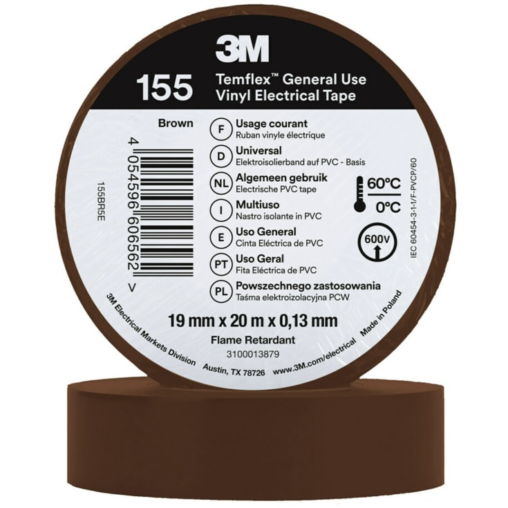 100 st Temflex EL vinyltejp 155 19 mm x 20 m, brun