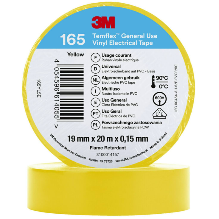 100 st Temflex EL vinyltejp 165 19 mm x 20 m, gul