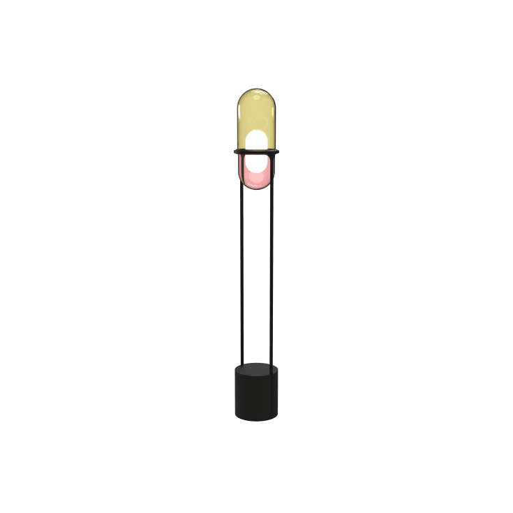 Pille F gulvlampe rose glas/champag skærm 27W 2700K PUSH dæmpbar