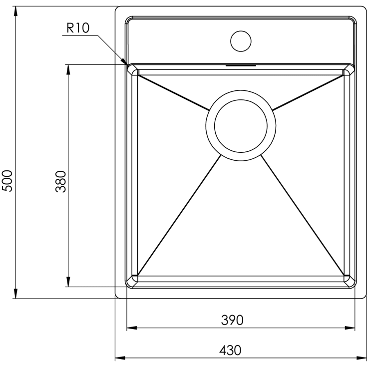 Intra Baltic 400THF køkkenvask, 43x50 cm, rustfrit stål