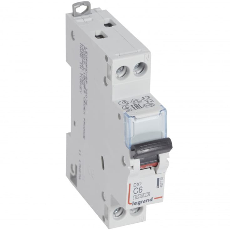 Automatsikring DX3 C 6A 1P+N, 1M, 6/10kA