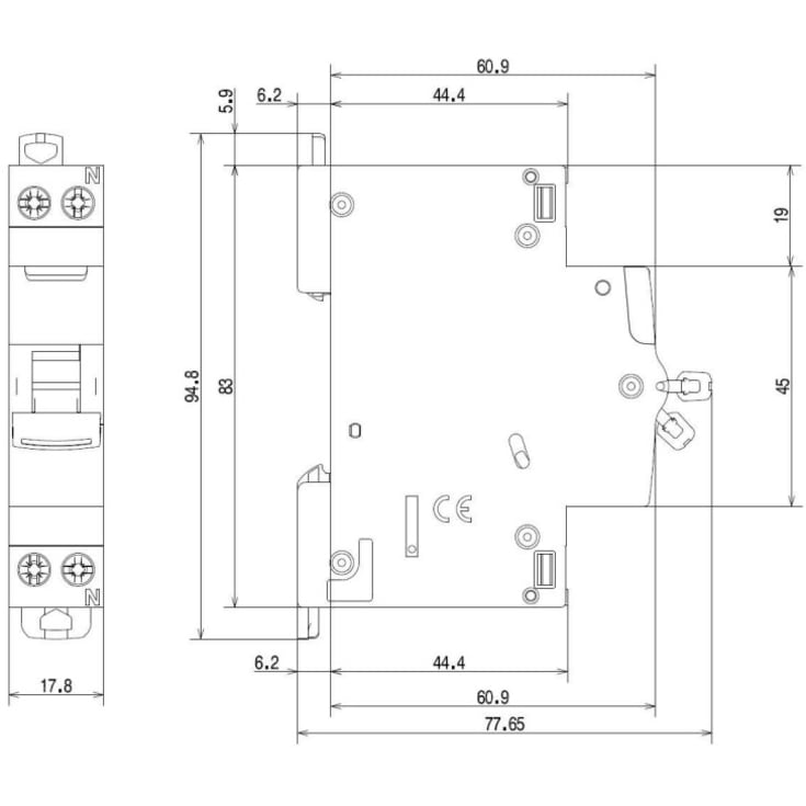Automatsikring DX3 C 40A 1P+N, 1M, 6/10kA
