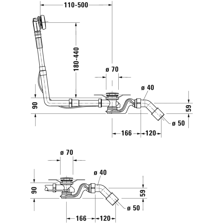 Duravit af- og overløsbssæt, 85 cm, krom