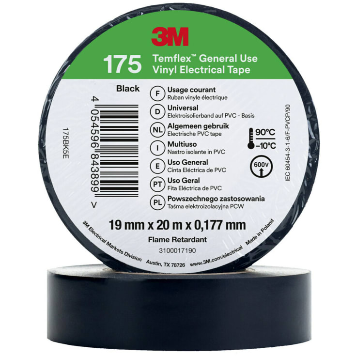 100 st Temflex EL vinyltejp 175 19 mm x 20 m, svart