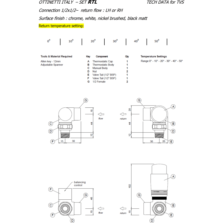 TVS returtermostat, guld, højre