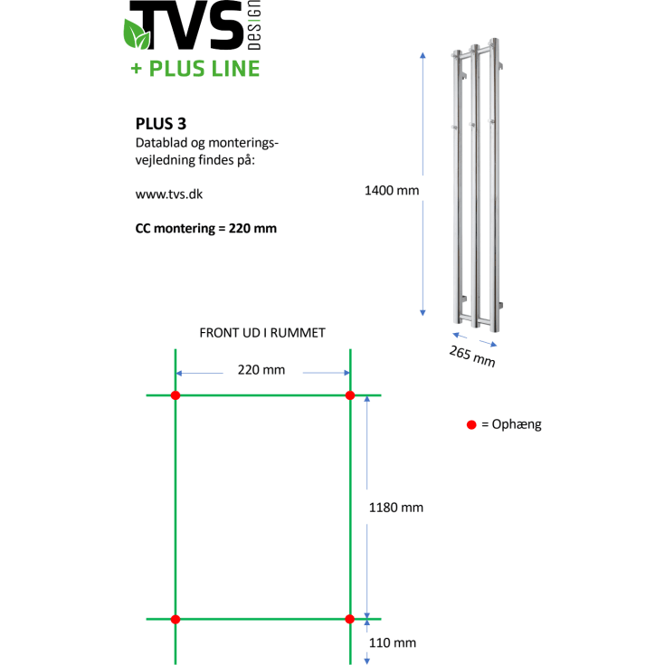 TVS Plus 3 håndkletørker, kombi, 26,5x140 cm, børstet gull