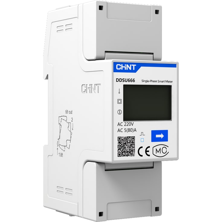 Chint KWH måler 1-fase 80A, kW, kvar/h, PF. MID ved 1, RS485/Modbus
